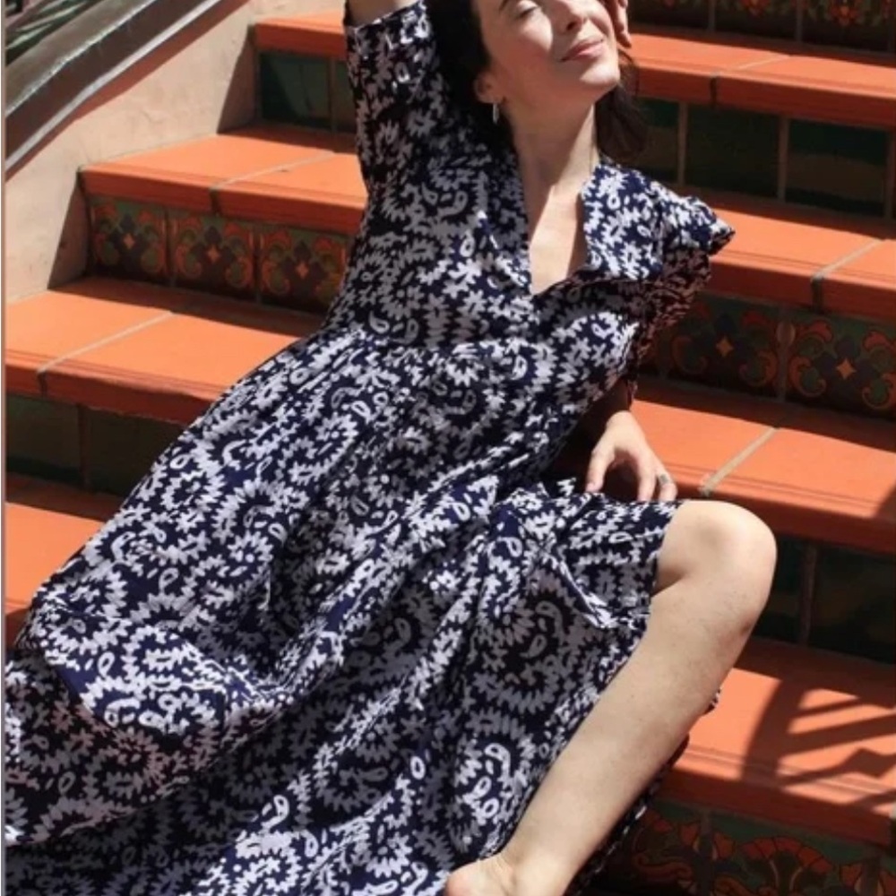 Matta NY Navy and White Ikat Pattern cotton Dress